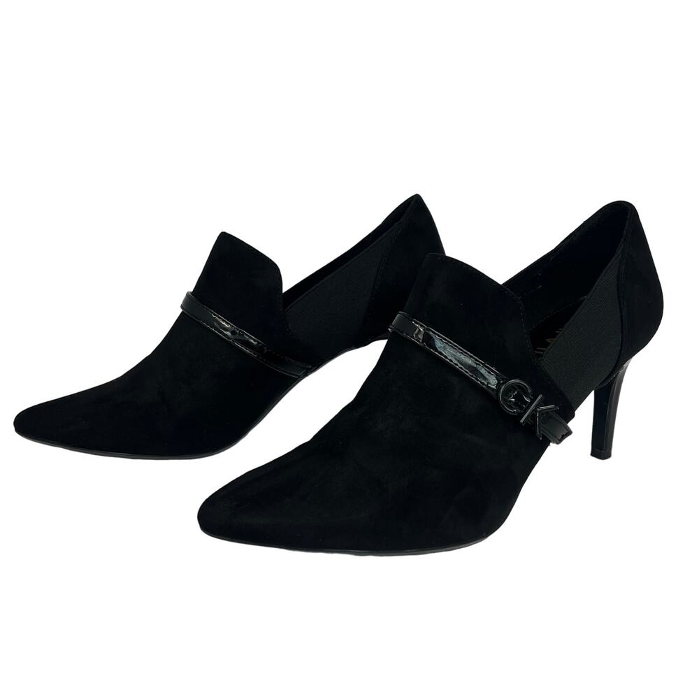 Calvin Klein Jaclyn Suede Black Ankle Bootie Heels Size 8.5